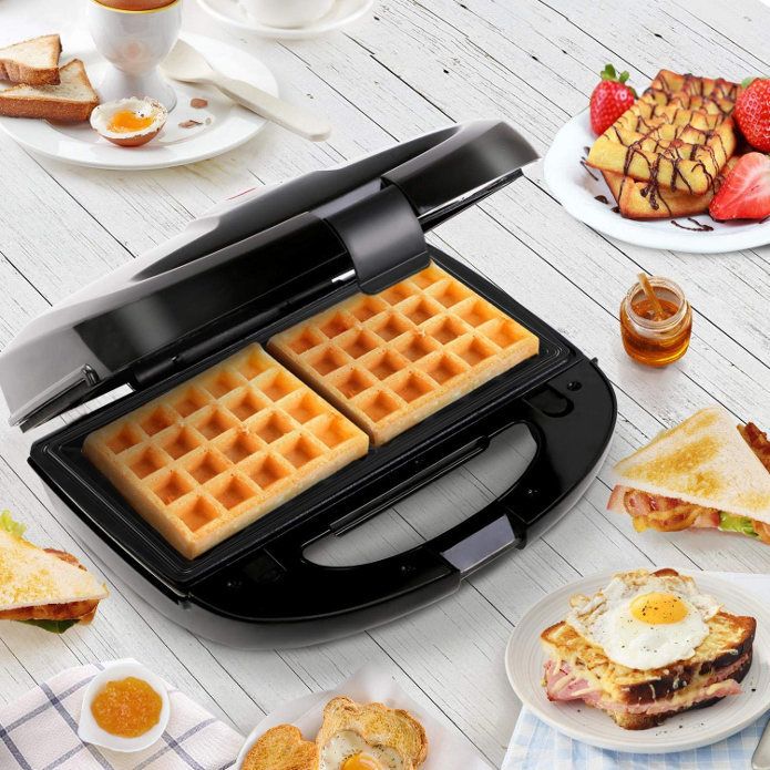 Gaufrier Multifonction 6 En 1 - 750W - 6 Plaques Amovibles - Croque Monsieur, Gaufres, Grill